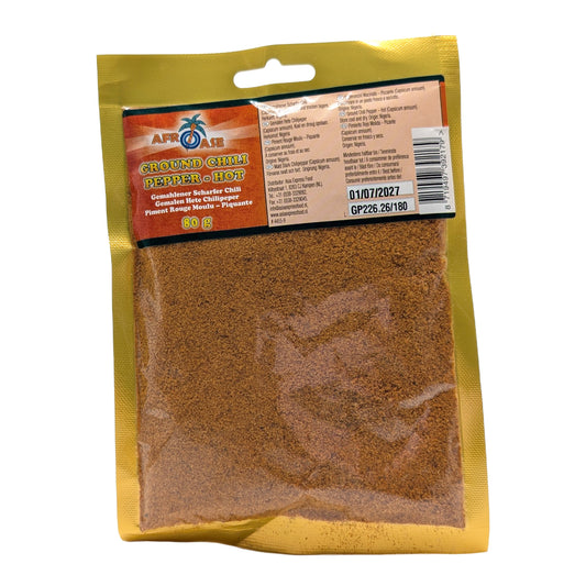 Afroase Ground Chili Pepper – Hot (Gemahlener Chili, scharf) – 80 g