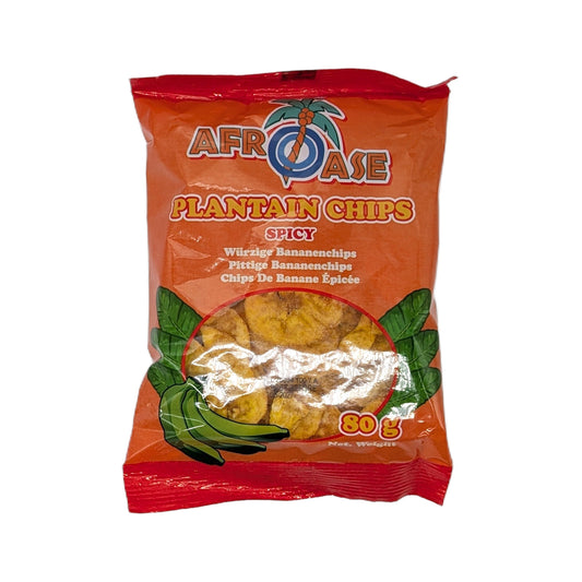 Plantain Chips Spicy (Pikante Kochbananenchips) – 80g von Afroase
