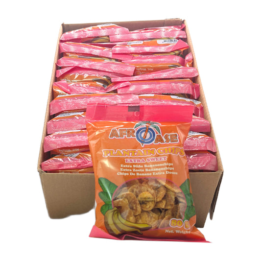 Plantain Chips (Extra Sweet) – 80g – Extra sweet plantain chips from Afroase