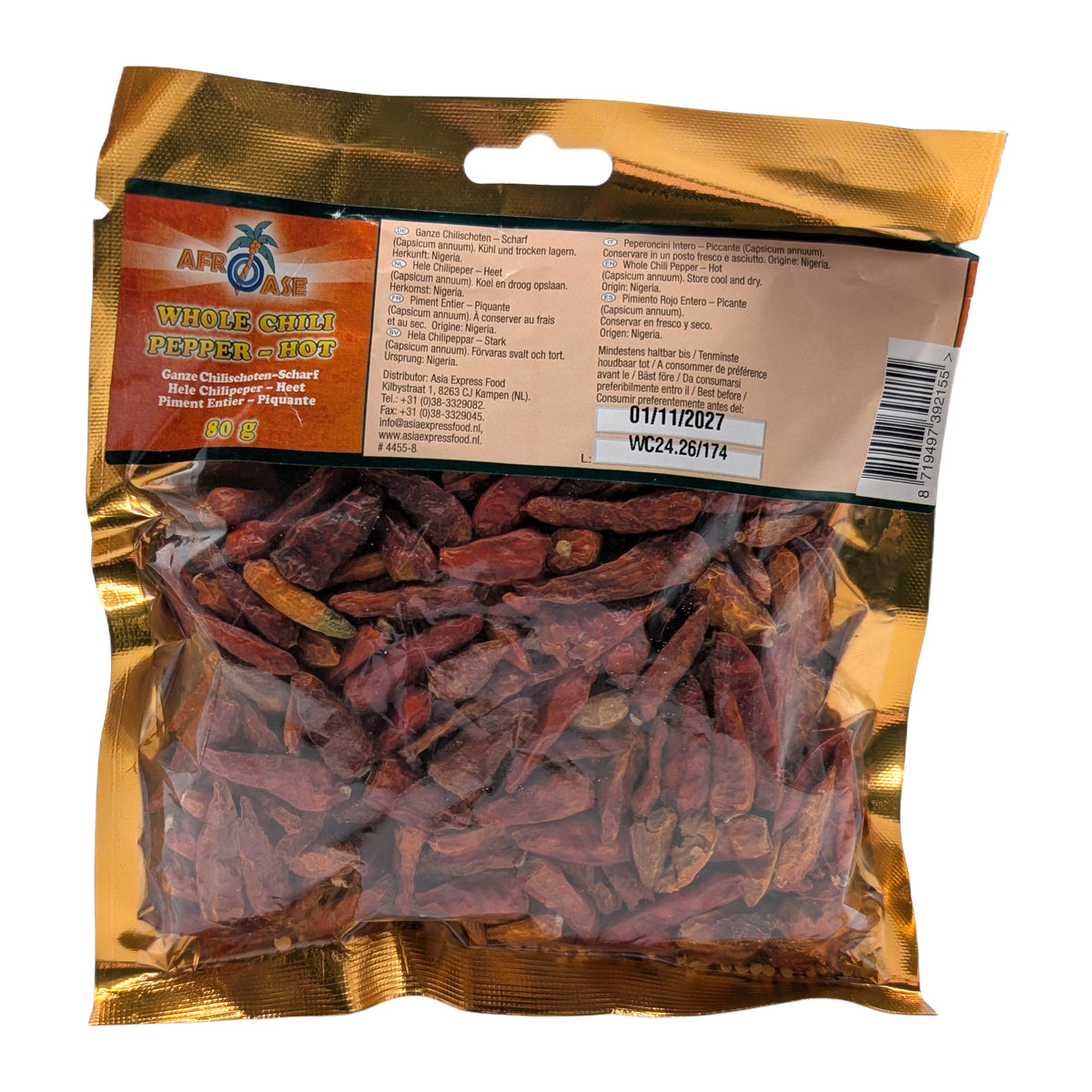 Afroase Whole Chilli Pepper – Hot (Ganze getrocknete Chilis, scharf) aus Nigeria– 80 g